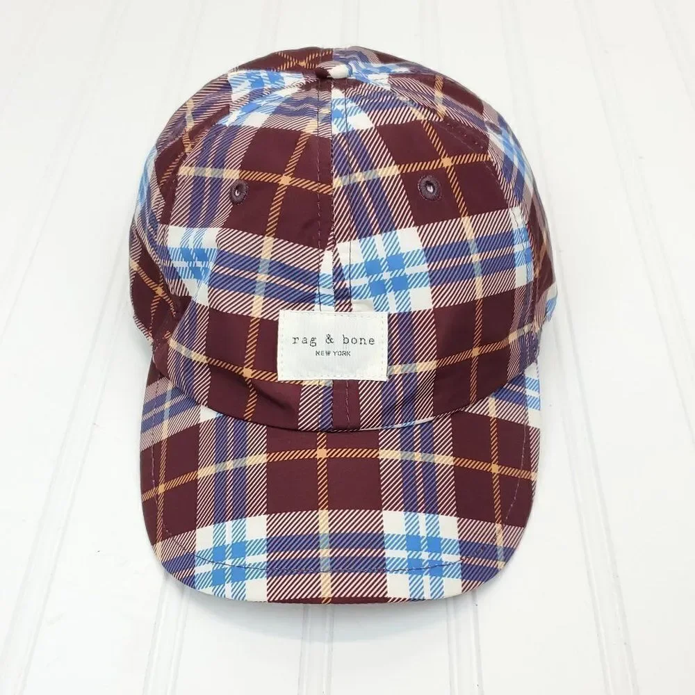 Rag & Bone Unisex Addison Baseball Cap in Burgundy Plaid